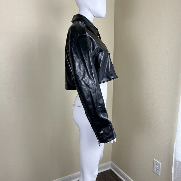 Zara Women's Size L Black Faux Leather Cropped NEW Jacket Boxy Blogger Moto Punk - Picture 16 of 17